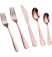 VIVANI Rose Gold Silverware Set for 4, 20-Piece Stainless Steel Flatware Sets, Copper Utensils Se...