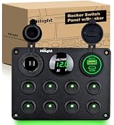 Nilight 8 Gang Multi-Function Rocker Switch Panel 15A Fuses Pre-Wired Green | Waterproof 3pin On ...