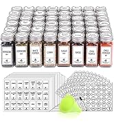 SWOMMOLY 48 Glass Spice Jars with 806 White Spice Labels, Chalk Marker and Funnel Complete Set. S...
