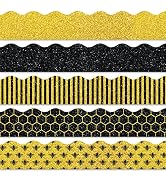Whaline 69Ft Summer Glitter Bulletin Board Borders 5 Designs Yellow Black Bee Theme Decoration Tr...