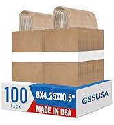 GSSUSA 100 Pack 8x4.25x10'' Paper Gift Bags with Handles Bulk, Brown Kraft Bags for Small Busines...