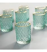 SHMILMH Votive Candle Holders Set of 24, Glass Tealight Candle Holders, Tiffany Blue Tea Candle H...