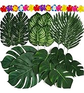 Moon Boat 120PCS Tropical Palm Leaves Plants Hibiscus Artificial-105Pcs 7 Kinds Green Fake Leaf+1...
