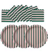 WRXVVTSV 50 PCS Pink Green Striped Scalloped Paper Plates and Napkins, 9 Inch Disposable Dinner P...