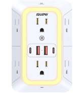 Maxpw Outlet Extender, Surge Protector, 3-Sided Night Light Power Strip,ETL | 6 AC Outlets, 4 USB...