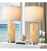 PARTPHONER Coastal Table Lamps for Living Room Set of 2, Bedside Lamps with Night Light, USB A+C ...