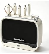 Charmline Smart Cutting Board and Knife Set with Holder, Self-Cleaning and Drying, Space-Saving K...
