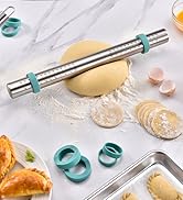 U-Taste 18/8 Stainless Steel 16 inch Adjustable Rolling Pin with Silicone Removable Thickness Rin...