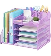 Lavatino 5-Tier Desk Organizer with 2 File Holders, Metal Adjustable Paper Letter Tray for Office...