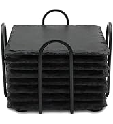 8 PCS Square Slate Drink Coasters Set, SIJDIEE 4 Inch Laser Engraving Black Slate Stone Coasters ...