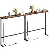 HavenlyYouth 63 Inch Narrow Console Table with 2 Power Outlets, Behind Couch Table with Charging ...