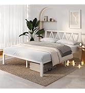 Novilla 14 Inch Full Size Bed Frame with Headboard, White Metal Platform Bed Frame, Full Bed Fram...