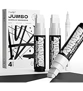 JusArt 4 Pcs White Jumbo Poster Marker Set, 15mm Wide Tip and 0.7mm Fine Tip, Acrylic Paint Marke...