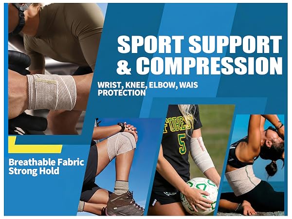 Elastic bandage wraps for wrist, knee, elbow and waist support during sports