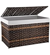 OIAHOMY Storage Basket with Lid, 42.3 Gallon (160L) Blanket Basket with Removable Liner Bag, Synt...