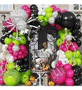 Froova Halloween Balloon Arch Kit Hot Pink Green Black Balloons Garland with 22/10 Inch Disco Bal...