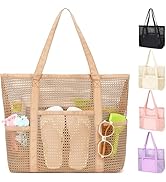 Fammart Mesh Beach Bag for Women, Casual Hobo Bags Large Beach Tote for Pool Travel Cruise Vacati...