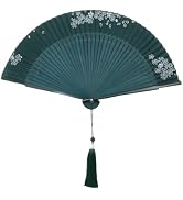 Tsnamay 14.96" Classical Folding Fans for Women Foldable,Bamboo Silk Folding Fans Hand Fan for Da...