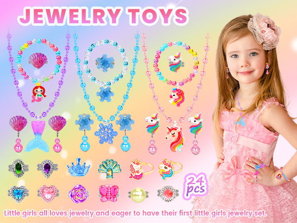 Little Girl Jewelry Rings Toys in Box, Adjustable Rings for Kids