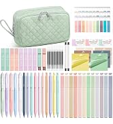 62PCS Aesthetic School Supplies with Cute Pencil Case, Pastel Highlighters Black Ink Gel Pens Mec...