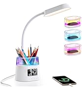 WILIT LED Desk Lamp with Pen Holder, Table Lamp with USB Charging Port & Clock, RGB Ambient Light...