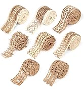 VGOODALL Jute Ribbons, 8 Rolls Burlap Lace Ribbons Rustic Ribbons for Crafts Gift Wrapping Party ...