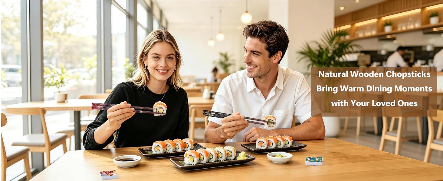 Reusable Wooden Chopsticks Set with Ceramic Rests