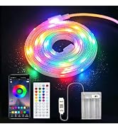 ZSLAIFU 6.6FT RGB LED Strip Lights Battery Power Color Changing Music Sync App Remote Control, Wa...
