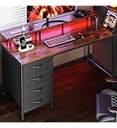 Huuger 47 Inch Computer Desk with Power Outlets and LED Lights, Gaming Desk with 4 Drawers, Offic...