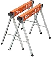 BORA Workhorse Saw Horses 2 pack Folding Heavy Duty Metal, with 2x4 Bracket Built in Bottle Opene...