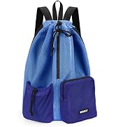 WANDF Swim Bag Mesh Drawstring Backpack with Wet Pocket Beach Bag for Swimming Pool Gym Workout M...