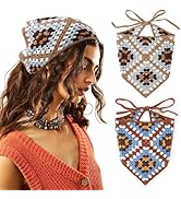 DRESHOW Floral Crochet Hair Bandana Tie Knotted Headscarf Vintage Headband Knitted Head Kerchief ...