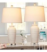 CINSARY 25" Farmhouse Jar Table Lamps Set of 2, 3 Way Touch Control Rustic Bedside Lamps with USB...
