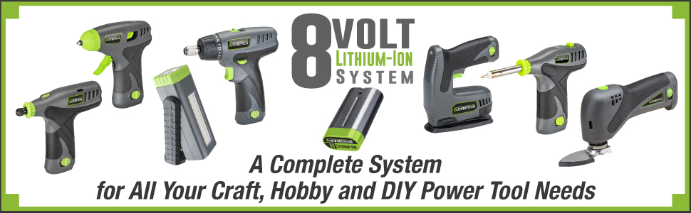 Genesis 8 volt power tools, Genesis 8 volt cordless power tools, Genesis 8 volt battery powered tool