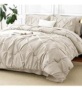 CozyLux Queen Comforter Set Beige, 7 Pieces Pintuck Bed in A Bag, All Season Comforter Queen Size...