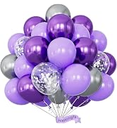 Haolongfa Purple and Silver Balloons, 60 Pcs 12 In, Birthday Party Decor | Pastel Purple Confetti...