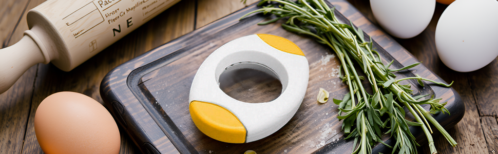 A kitchen counter with a bowl of fresh eggs and the product lying next to it.