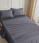 COZYXWORLD Bamboo Viscose Rayon Sheet Set Breathable Silky Bed Sheets Deep Pocket Bed Set Dark Gr...