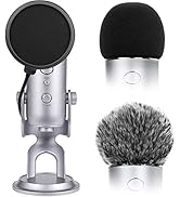 Microphone Cover with Pop Filter, 3 in 1 Mic Furry Windscreen Microphone Foam Cover Pop Filter Co...