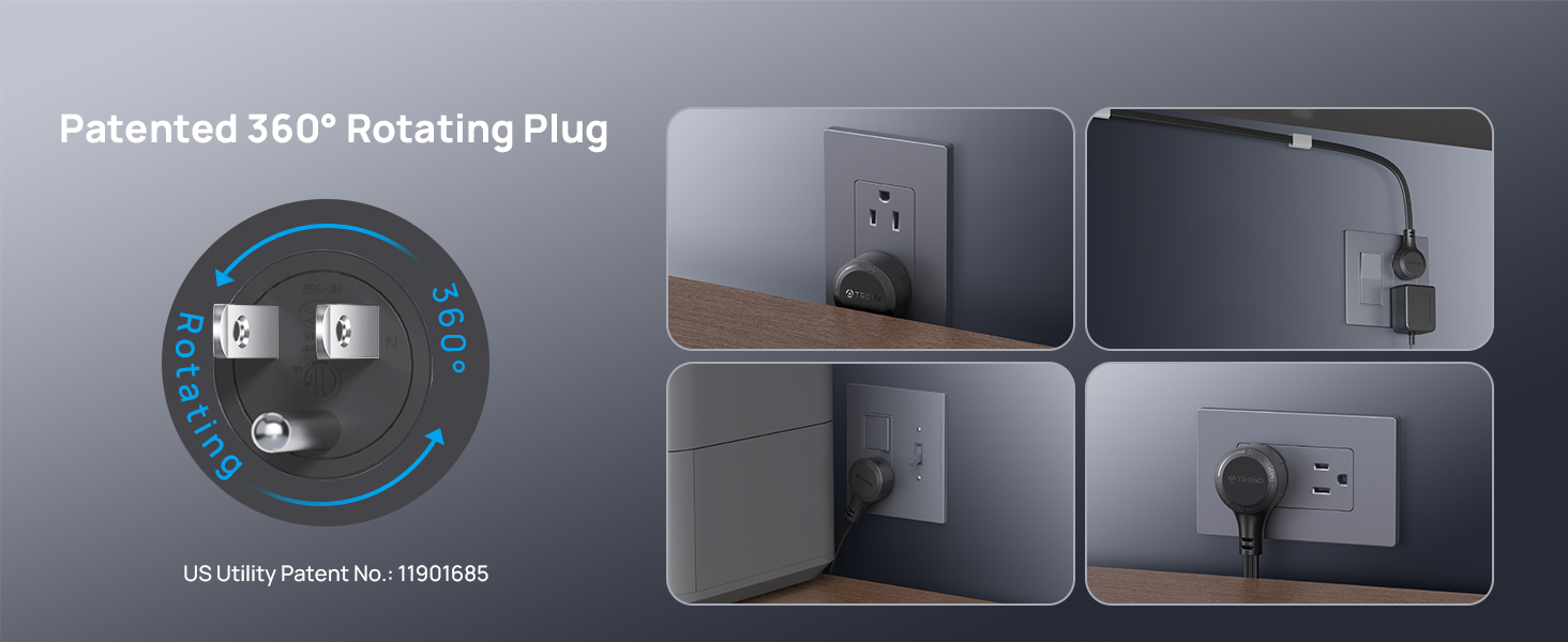 360° Rotating Flat Plug Power Strip