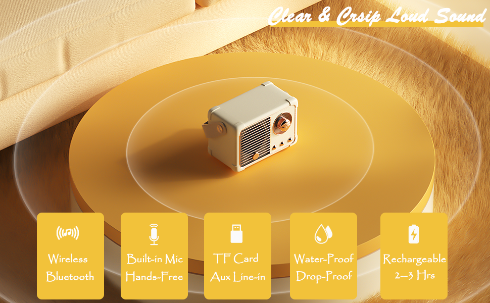 Retro Vintage Bluetooth Speaker with Built-in Mic White 3