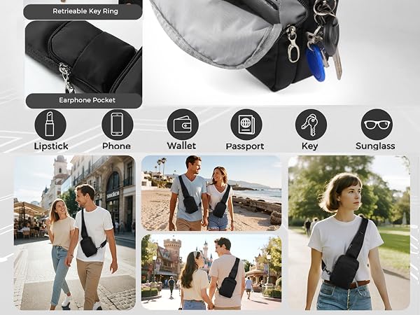 Sling Bag, Crossbody Bag with Zipper Lock