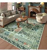 Zealude Floral Green Washable 8x10 Rugs for Living Room, Botanical Boho Rugs for Bedroom Aestheti...