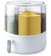 Slow Slog 16lb Grain and Rice Storage Container, 6 Grid Rotating Dispenser, Airtight Rice Storage