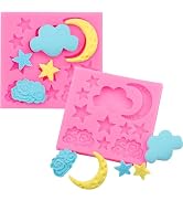 2Pcs Pink Moon Star Silicone Cloud Mold Chocolate Gummy Molds Cloud Fondant Molds Non-Stick Bakin...