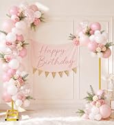 RELBRO Half Arch Balloon Backdrop Stand with Base, 7.2 x 5.9 Feet, Gold | 5 Clear Spring Clamps, ...