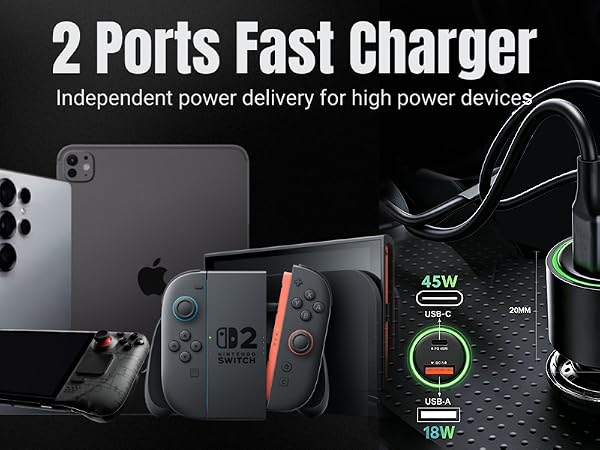 Dual Port Fast Car Charger and Cable