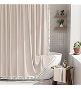 AmazerBath Boho Shower Curtain with Tassels, Beige Shower Curtains for Bathroom, Farmhouse Shower...