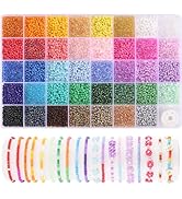 3mm Seed Beads, 39 Colors Glass Seed Beads for Jewelry Making, 9600pcs 5 Types Small Beads for Br...