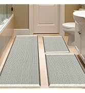 IM HOME Waffle Bath Mat Set 3 Piece Green & Cream,Woven Modern Bath Rug Mats, Absorbent Non Slip ...